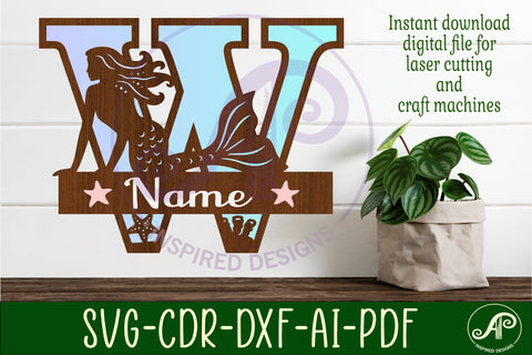 Mermaid Capital Monogram Letter name sign W SVG APInspireddesigns 