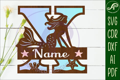 Mermaid Capital Monogram Letter name sign X SVG APInspireddesigns 