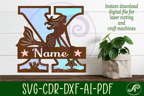 Mermaid Capital Monogram Letter name sign X SVG APInspireddesigns 