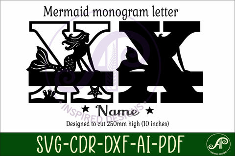 Mermaid Capital Monogram Letter name sign X SVG APInspireddesigns 