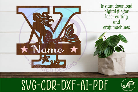 Mermaid Capital Monogram Letter name sign Y SVG APInspireddesigns 