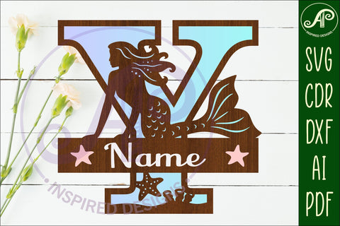 Mermaid Capital Monogram Letter name sign Y SVG APInspireddesigns 