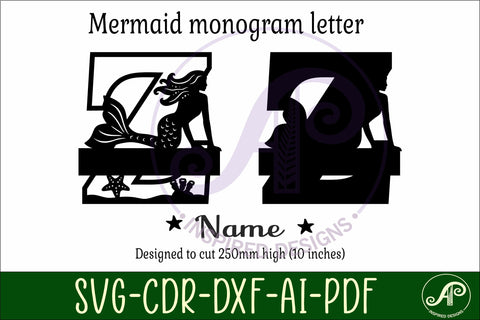 Mermaid Capital Monogram Letter name sign Z SVG APInspireddesigns 