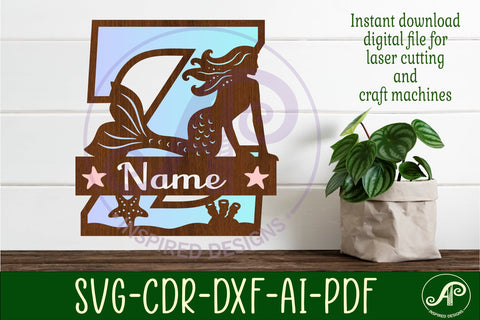 Mermaid Capital Monogram Letter name sign Z SVG APInspireddesigns 
