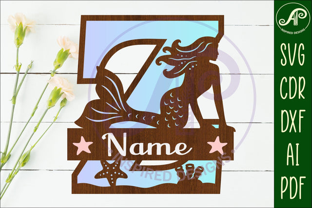 Mermaid Capital Monogram Letter name sign Z SVG APInspireddesigns 