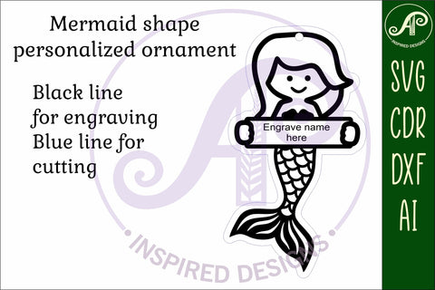 Mermaid Christmas Ornament SVG laser cut SVG APInspireddesigns 