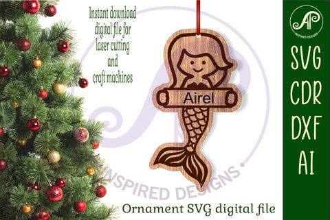 Mermaid Christmas Ornament SVG laser cut SVG APInspireddesigns 