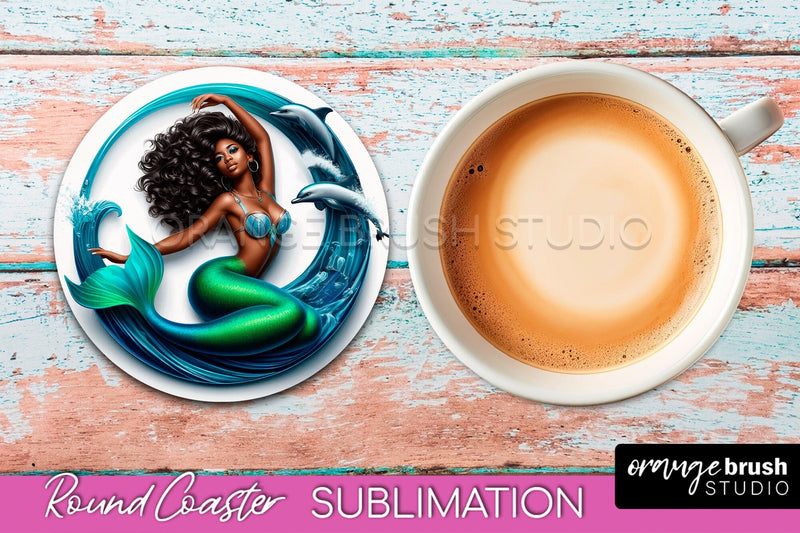Mermaid Coaster Sublimation, Mermaid Round Coaster Design Sublimation OrangeBrushStudio 