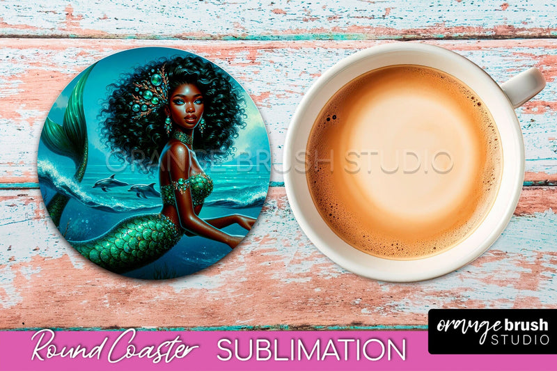 Mermaid Coaster Sublimation, Mermaid Round Coaster Design Sublimation OrangeBrushStudio 