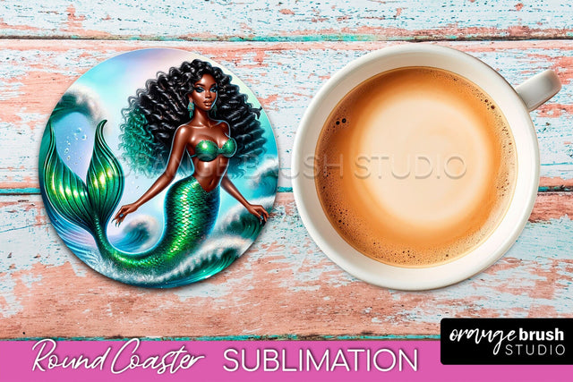 Mermaid Coaster Sublimation, Mermaid Round Coaster Design Sublimation OrangeBrushStudio 