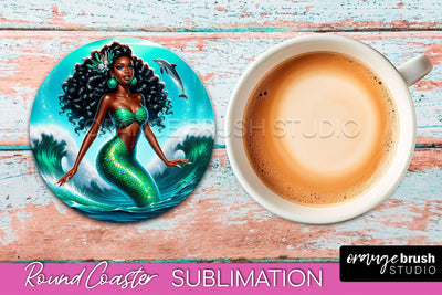 Mermaid Coaster Sublimation, Mermaid Round Coaster Design Sublimation OrangeBrushStudio 