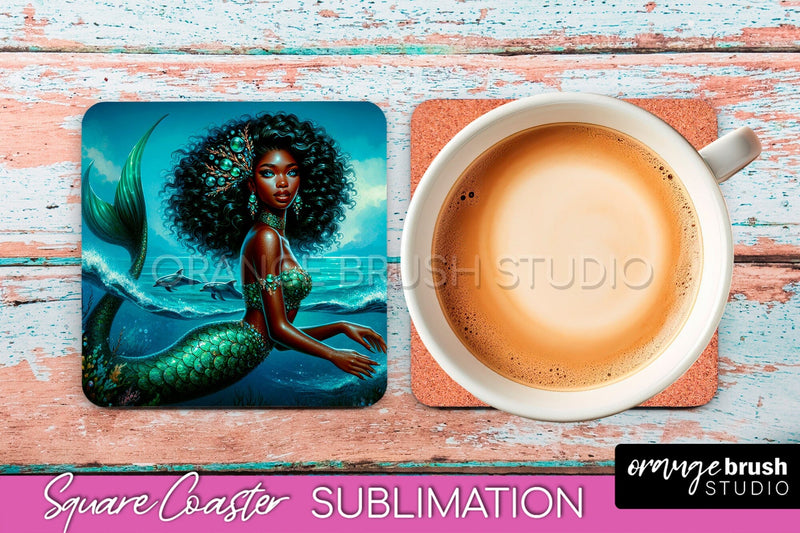 Mermaid Coaster Sublimation, Mermaid Square Coaster Design Sublimation OrangeBrushStudio 