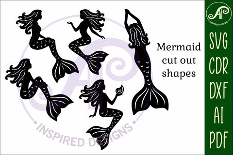 Mermaid cut out design, laser cut file, shapes. SVG 2 SVG APInspireddesigns 