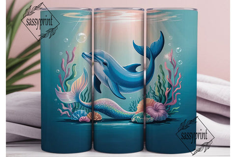 Mermaid Dolphin Dream 20oz Tumbler Wrap Sublimation sassyprint 