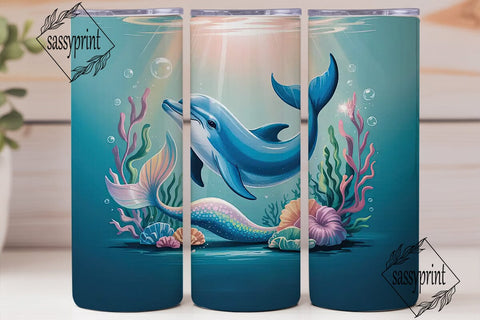 Mermaid Dolphin Dream 20oz Tumbler Wrap Sublimation sassyprint 
