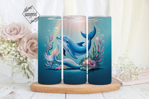 Mermaid Dolphin Dream 20oz Tumbler Wrap Sublimation sassyprint 