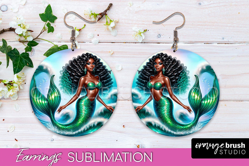 Mermaid Earrings PNG - Summer Round Earrings Sublimation Sublimation OrangeBrushStudio 