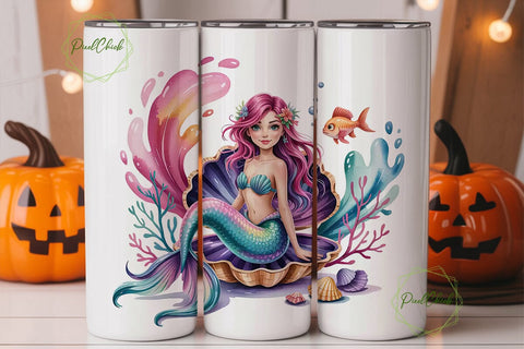 Mermaid in Clamshell 20oz Tumbler Wrap Sublimation PixelChick 