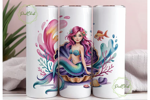 Mermaid in Clamshell 20oz Tumbler Wrap Sublimation PixelChick 