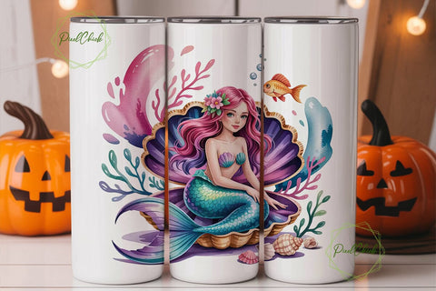 Mermaid in Clamshell 20oz Tumbler Wrap Sublimation PixelChick 