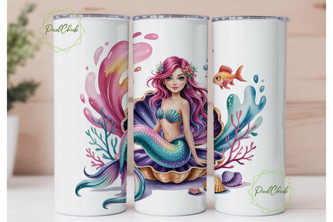 Mermaid in Clamshell 20oz Tumbler Wrap Sublimation PixelChick 