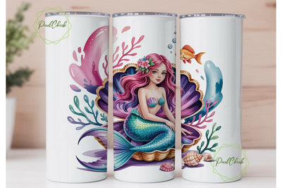 Mermaid in Clamshell 20oz Tumbler Wrap Sublimation PixelChick 