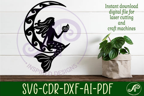 Mermaid in the moon wall art sign, SVG file SVG APInspireddesigns 