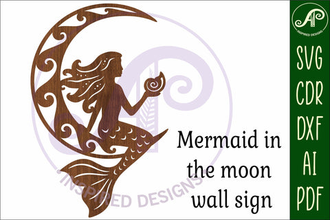 Mermaid in the moon wall art sign, SVG file SVG APInspireddesigns 