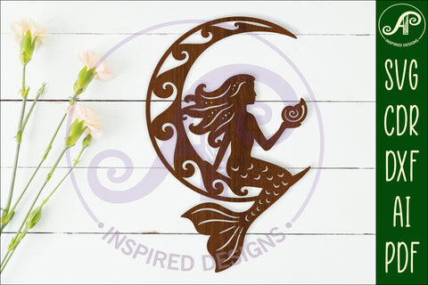 Mermaid in the moon wall art sign, SVG file SVG APInspireddesigns 