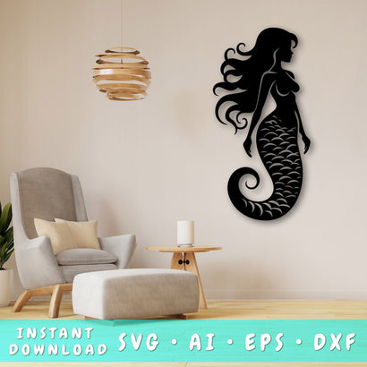 Mermaid Laser SVG Cut File, Mermaid Glowforge File, Mermaid DXF, Mermaid Wall Art SVG SVG HappyDesignStudio 