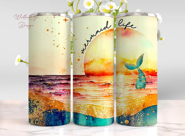 Mermaid Life 20 oz Skinny Tumbler Sublimation Design Digital Download PNG Instant Beach Tumbler, Ocean Tumbler Design Sublimation WillowSageDesign 