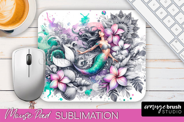 Mermaid Mouse Pad - Watercolor Mermaid Sublimation Mousepad Sublimation OrangeBrushStudio 