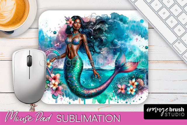 Mermaid Mouse Pad - Watercolor Mermaid Sublimation Mousepad Sublimation OrangeBrushStudio 