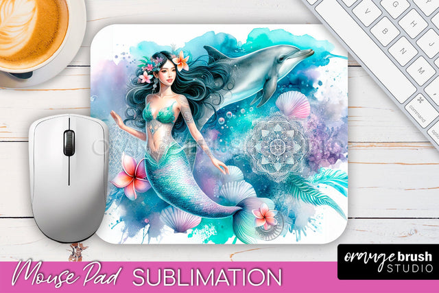 Mermaid Mouse Pad - Watercolor Mermaid Sublimation Mousepad Sublimation OrangeBrushStudio 
