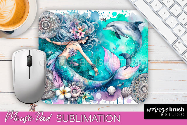 Mermaid Mouse Pad - Watercolor Mermaid Sublimation Mousepad Sublimation OrangeBrushStudio 