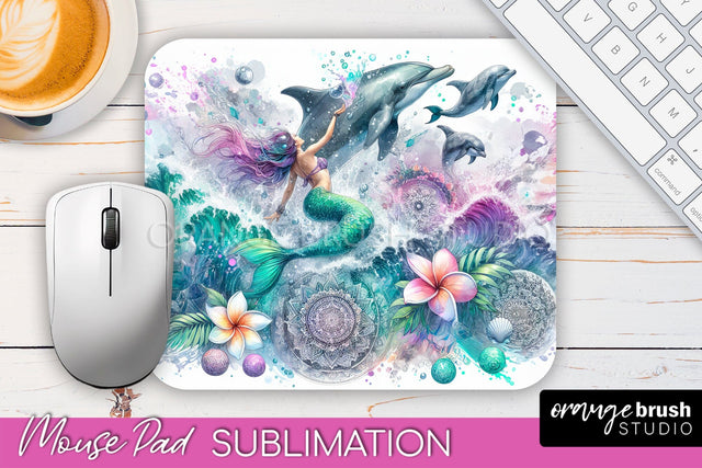 Mermaid Mouse Pad - Watercolor Mermaid Sublimation Mousepad Sublimation OrangeBrushStudio 