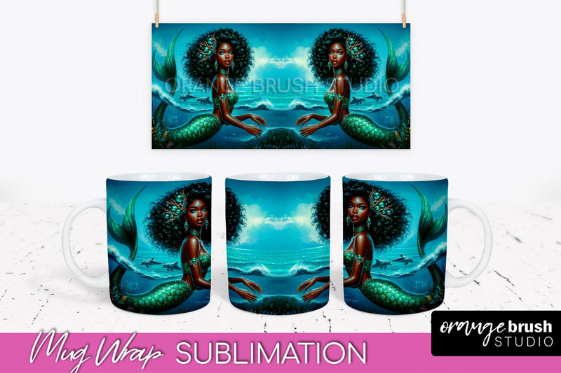 Mermaid Mug Wrap - Summer Mug Sublimation Design Sublimation OrangeBrushStudio 