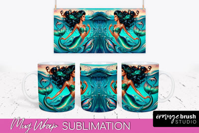 Mermaid Mug Wrap - Summer Mug Sublimation Design Sublimation OrangeBrushStudio 