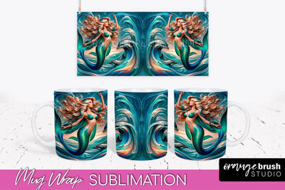 Mermaid Mug Wrap - Summer Mug Sublimation Design Sublimation OrangeBrushStudio 