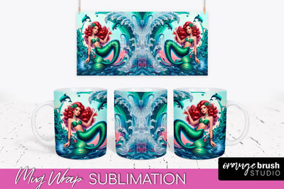 Mermaid Mug Wrap - Summer Mug Sublimation Design Sublimation OrangeBrushStudio 