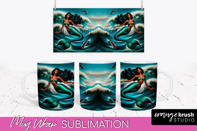 Mermaid Mug Wrap - Summer Mug Sublimation Design Sublimation OrangeBrushStudio 