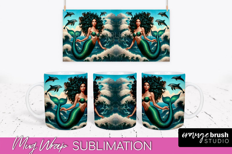Mermaid Mug Wrap - Summer Mug Sublimation Design Sublimation OrangeBrushStudio 