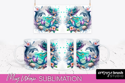 Mermaid Mug Wrap - Watercolor Mermaid Mug Sublimation Design Sublimation OrangeBrushStudio 