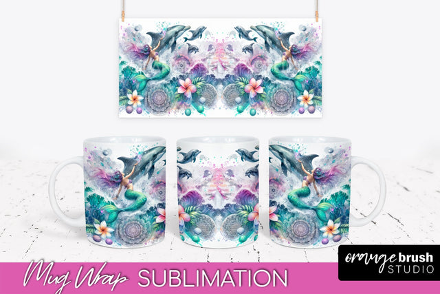 Mermaid Mug Wrap - Watercolor Mermaid Mug Sublimation Design Sublimation OrangeBrushStudio 