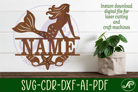 Mermaid name sign svg laser cut file SVG APInspireddesigns 