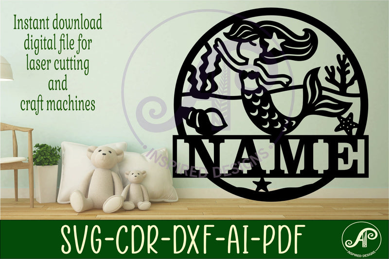 Mermaid name sign svg laser cut template - So Fontsy