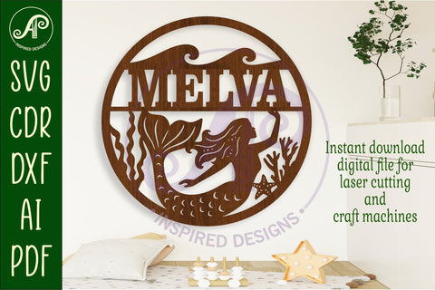 Mermaid name sign svg laser cut template SVG APInspireddesigns 
