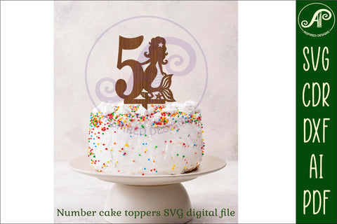 Mermaid number cake toppers, 10 designs SVG laser cut SVG APInspireddesigns 