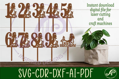 Mermaid number cake toppers, 10 designs SVG laser cut SVG APInspireddesigns 