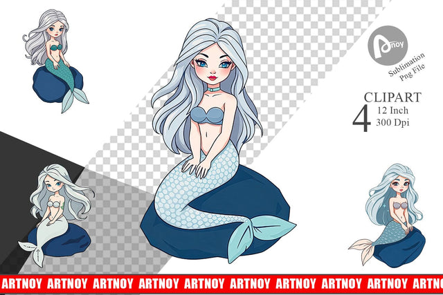 Mermaid on Rock Clipart Sublimation artnoy 